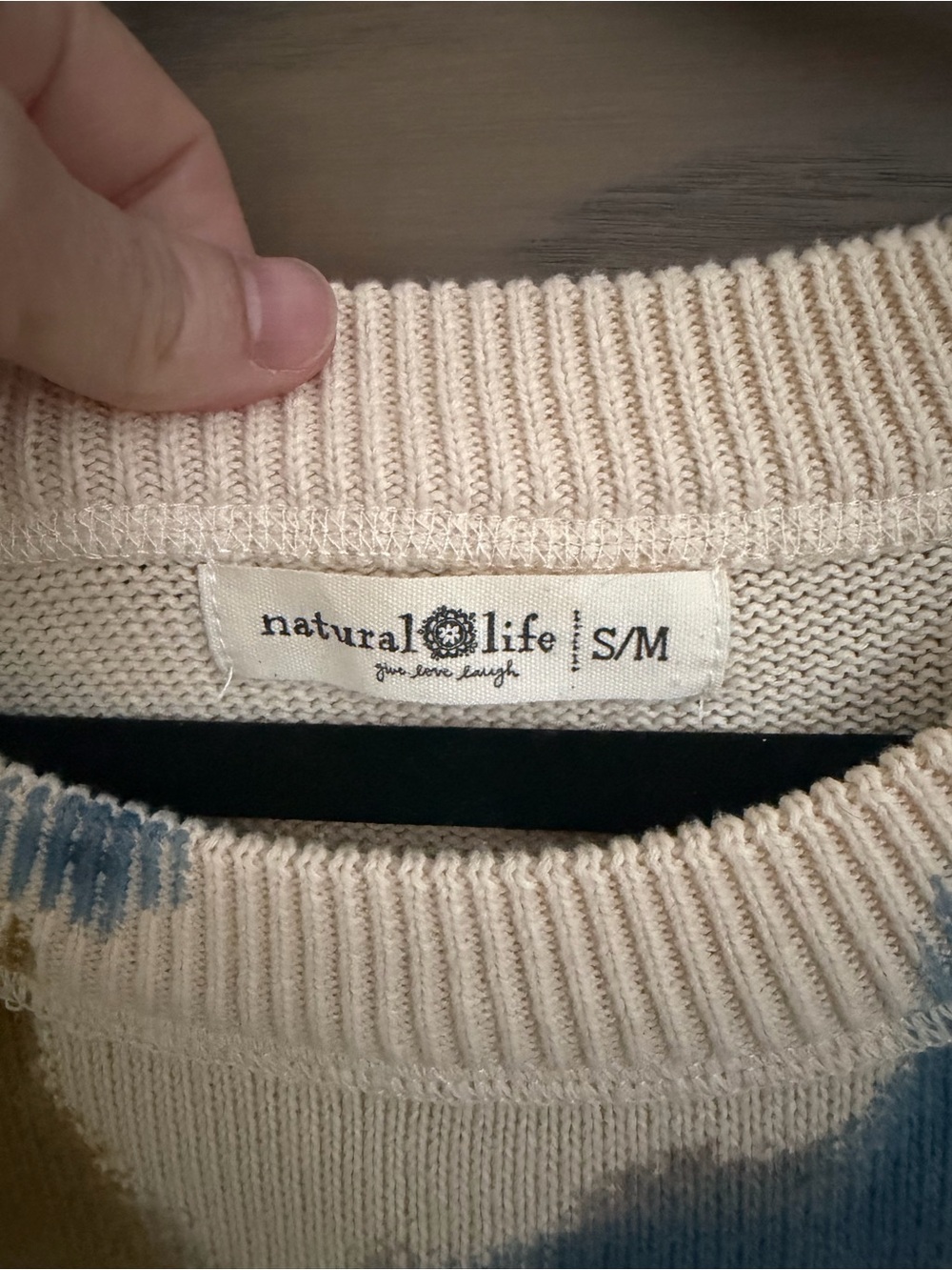 NATURAL LIFE Cream Crewneck Sweater with Blue, Olive & Rust Tie-Dye - Picture 3 of 5